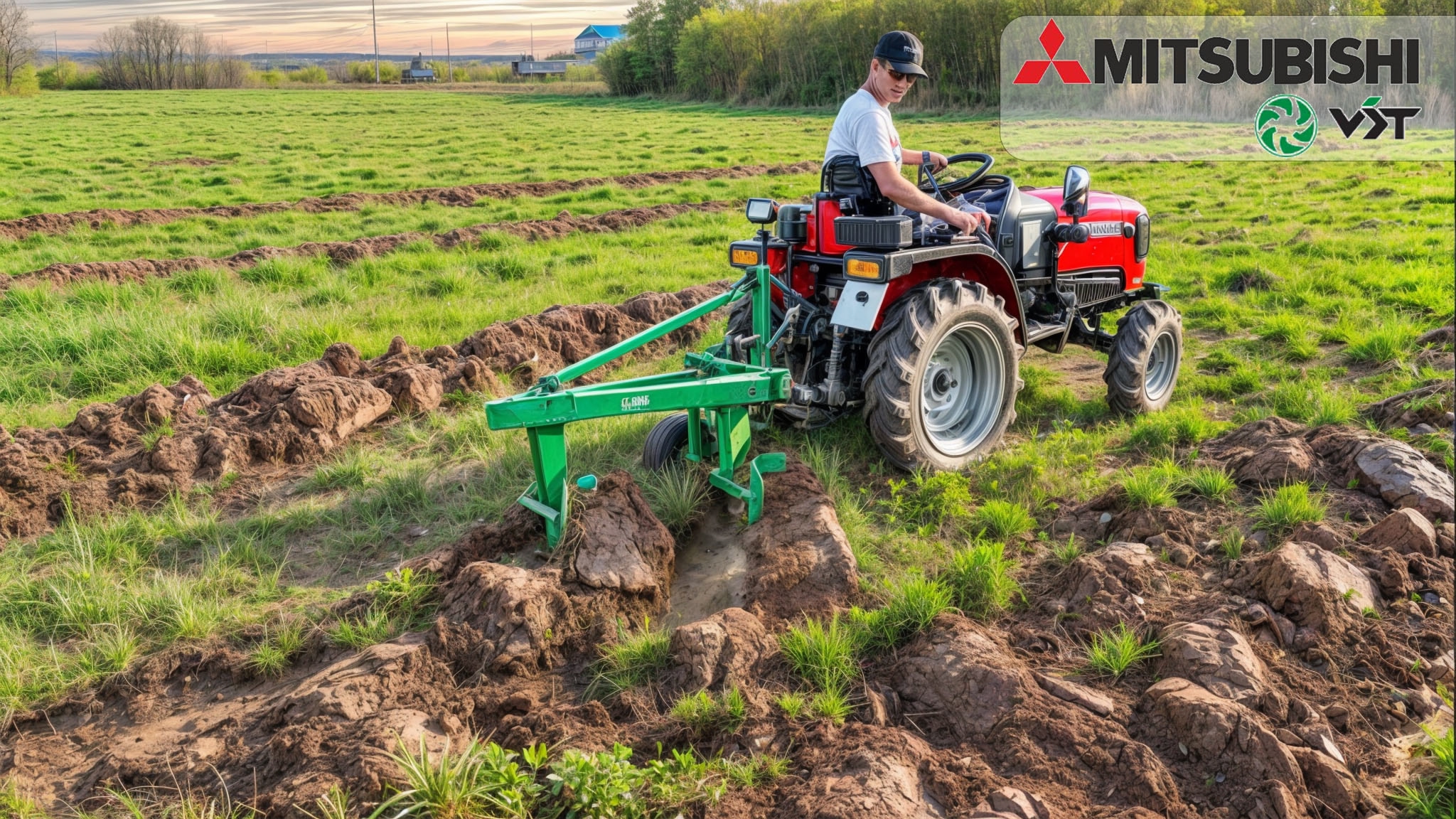 Трактор Mitsubishi VST 929 4WD 29 л.с. с плугом 2.25 Kerland